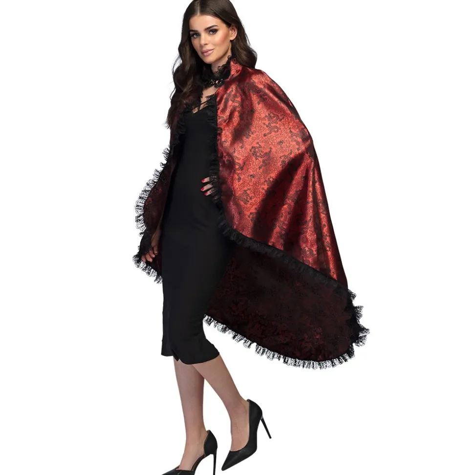 CAPE VELOURS ROUGE DENTELLE 130CM ADULTE