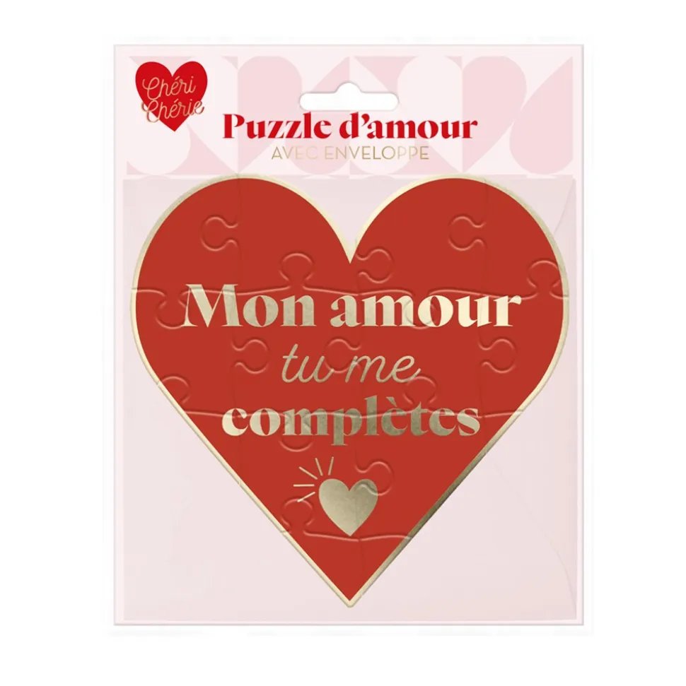 CARTE PUZZLE CUR MESSAGE AMOUR 14CM ROUGE