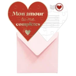 CARTE PUZZLE CUR MESSAGE AMOUR 14CM ROUGE