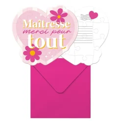 CARTE PUZZLE CUR MESSAGE MERCI MAÎTRESSE 14CM