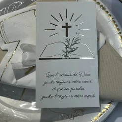 6 CARTES DE REMERCIEMENTS COMMUNION BLANC ET OR