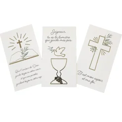 6 CARTES DE REMERCIEMENTS COMMUNION BLANC ET OR