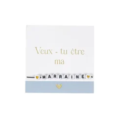 CARTON BRACELET DEMANDE MARRAINE 8.5CM BLEU