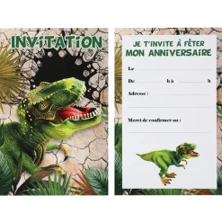 6 CARTONS INVITATION ANNIVERSAIRE DINOSAURE 11X17CM