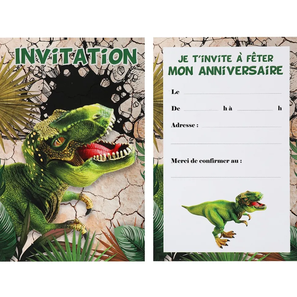6 CARTONS INVITATION ANNIVERSAIRE DINOSAURE 11X17CM