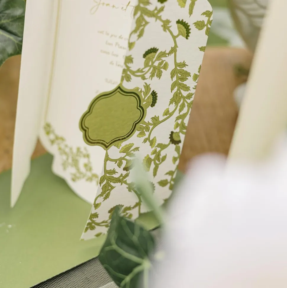 5 CARTONS INVITATION BOTANIC 11X17.5CM PISTACHE