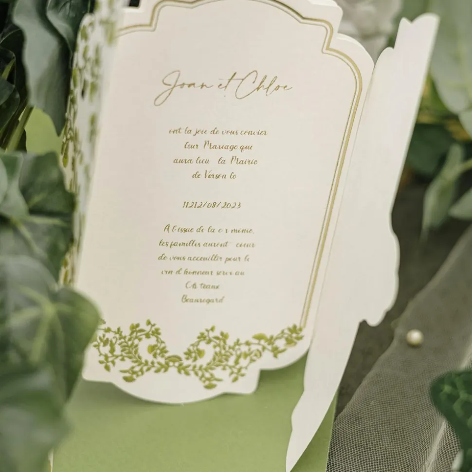 5 CARTONS INVITATION BOTANIC 11X17.5CM PISTACHE