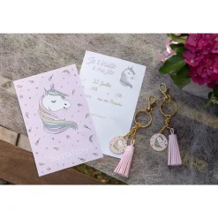 6 CARTONS INVITATION LICORNE ARC-EN-CIEL 11X17CM