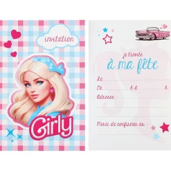 6 CARTONS INVITATION POUPÉE MODE 10X15CM