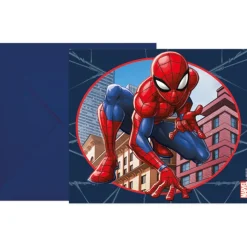 6 CARTONS INVITATION SPIDERMAN CRIME 12X12CM BLEU