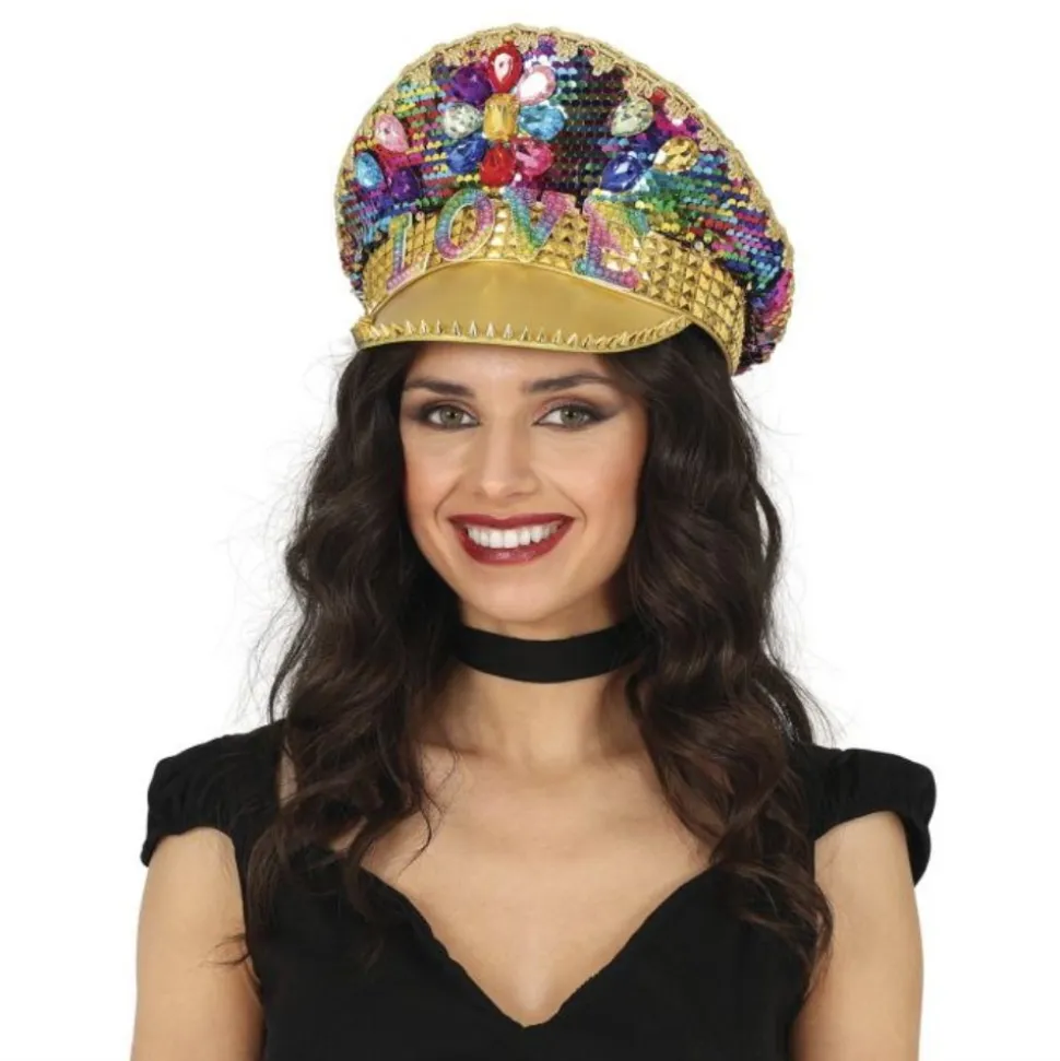 CASQUETTE CAPITAINE LOVE STRASS MULTICOLORE ADULTE