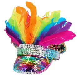 CASQUETTE CAPITAINE SEQUIN PLUME RAINBOW ADULTE