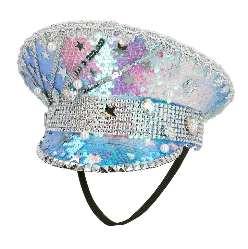 CASQUETTE CAPITAINE STAR SEQUINS IRISÉS ADULTE