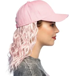 CASQUETTE PERRUQUE CHEVEUX LONGS ROSE ADULTE