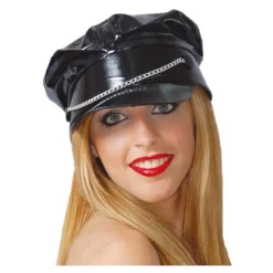 CASQUETTE VINYLE NOIRE CHAÎNETTE ARGENT ADULTE