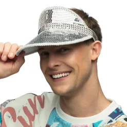 CASQUETTE VISIÈRE FACETTES DISCO ARGENT ADULTE