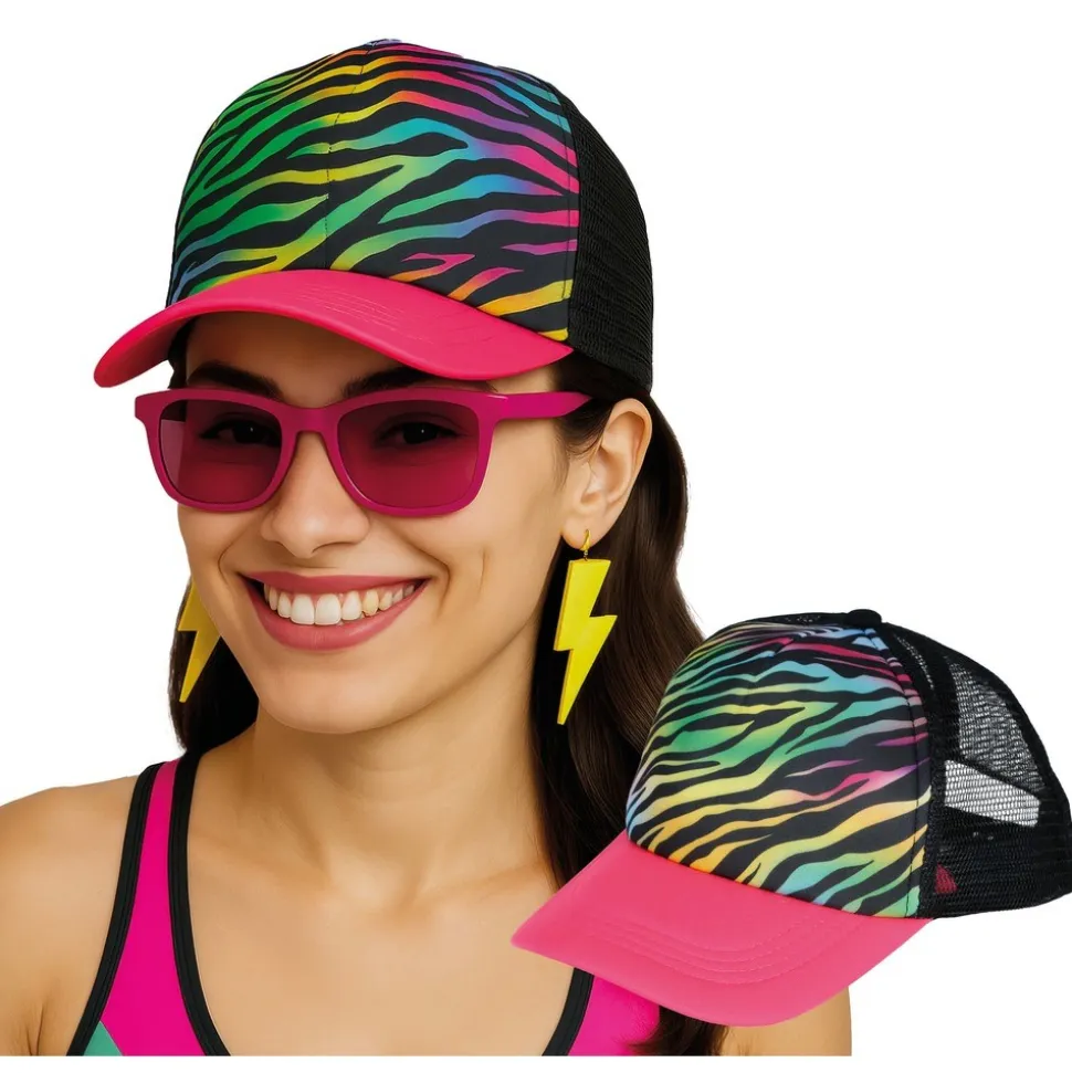 CASQUETTE ZÉBRÉ ANNÉES 80 MULTICOLORE FEMME