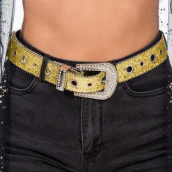 CEINTURE BOUCLE STRASS PAILLETTES 112X3.8CM OR