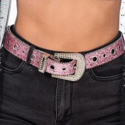 CEINTURE BOUCLE STRASS PAILLETTES 112X3.8CM ROSE