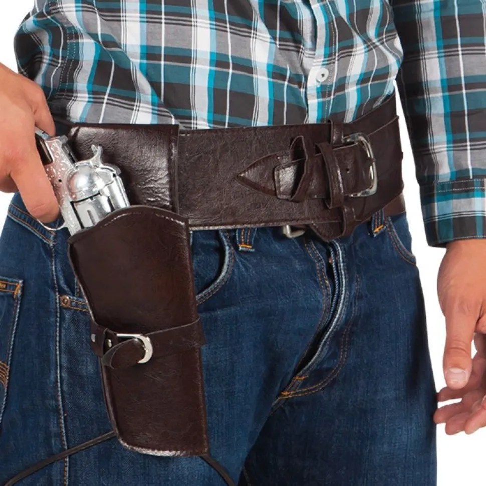 CEINTURE HOLSTER COW-BOY WESTERN 110CM MARRON
