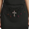 CEINTURE PERLES NOIRES CROIX GOTHIQUE 70CM ADULTE