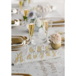 CENTRE DE TABLE ANNIVERSAIRE BLANC OR 33.5X12CM