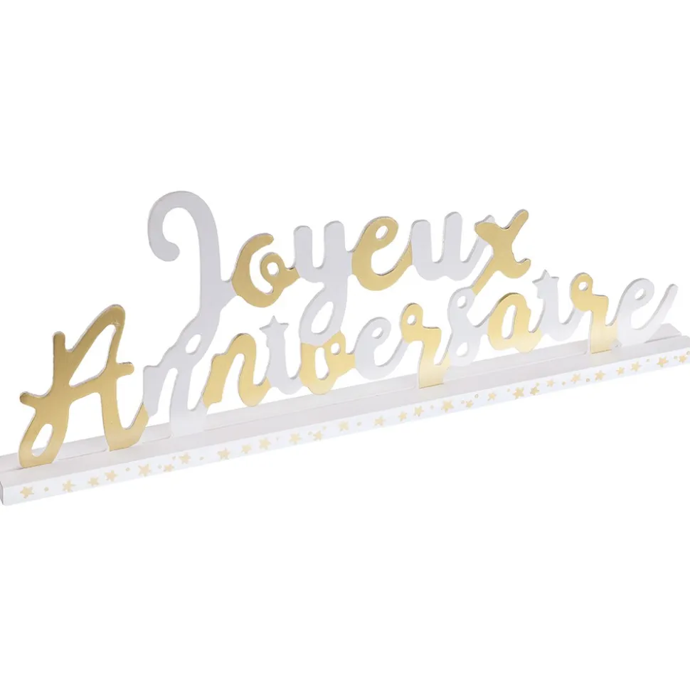 CENTRE DE TABLE ANNIVERSAIRE BLANC OR 33.5X12CM