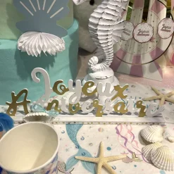 CENTRE DE TABLE ANNIVERSAIRE BLANC OR 33.5X12CM