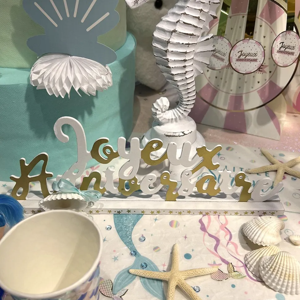 CENTRE DE TABLE ANNIVERSAIRE BLANC OR 33.5X12CM