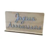 CENTRE DE TABLE ANNIVERSAIRE BOIS 20X10.5CM BLEU