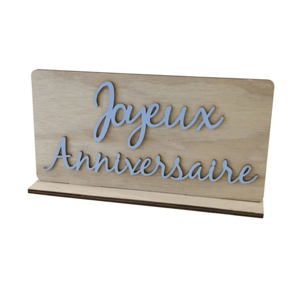 CENTRE DE TABLE ANNIVERSAIRE BOIS 20X10.5CM BLEU