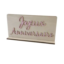 CENTRE DE TABLE ANNIVERSAIRE BOIS 20X10.5CM ROSE
