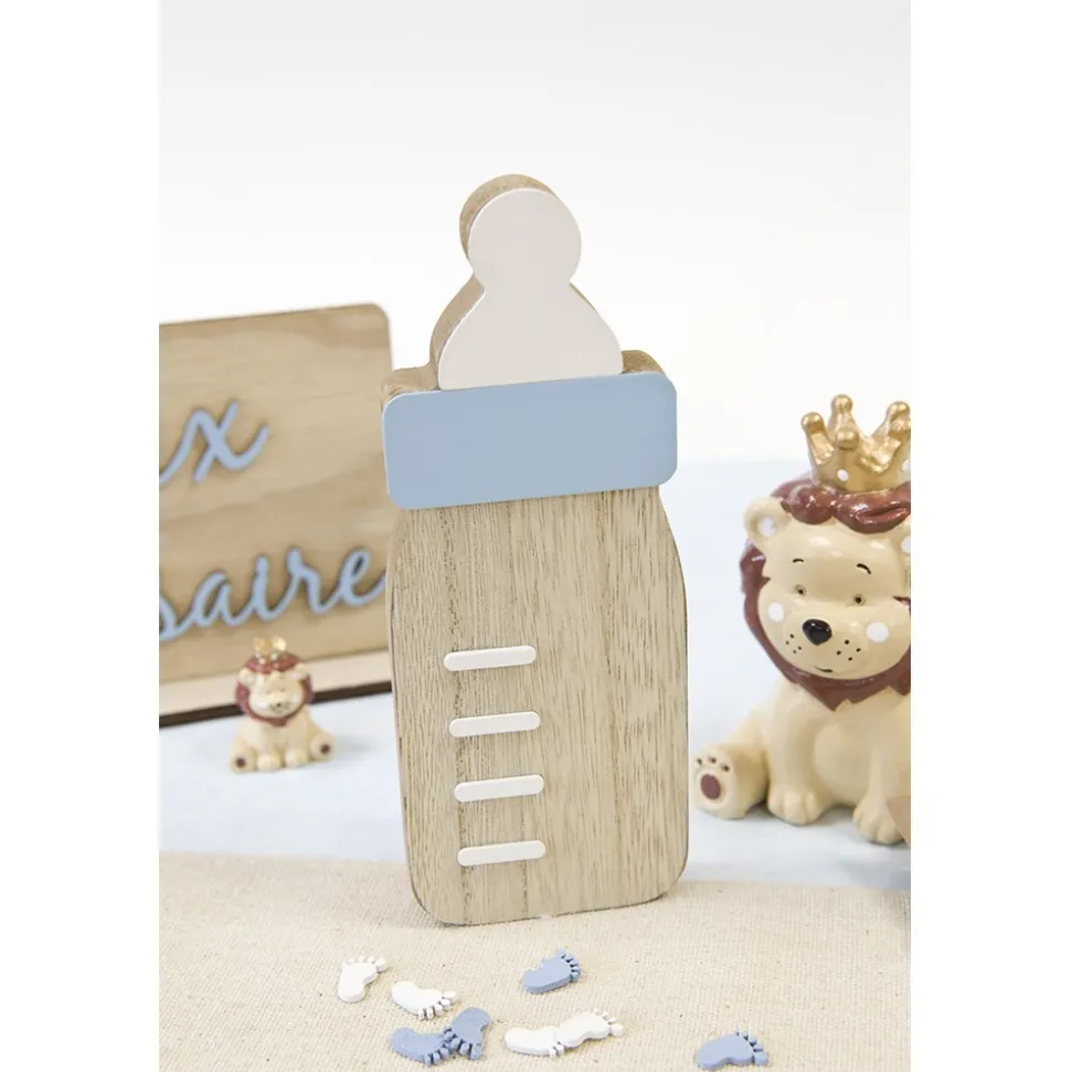 CENTRE DE TABLE BIBERON BOIS 16CM BLEU