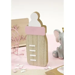 CENTRE DE TABLE BIBERON BOIS 16CM ROSE