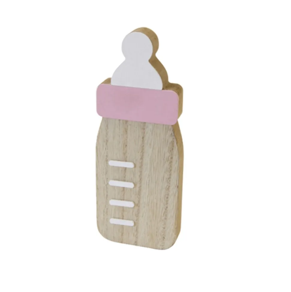 CENTRE DE TABLE BIBERON BOIS 16CM ROSE