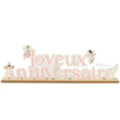 CENTRE DE TABLE BOIS ANNIVERSAIRE FAIRY 40.5X13CM