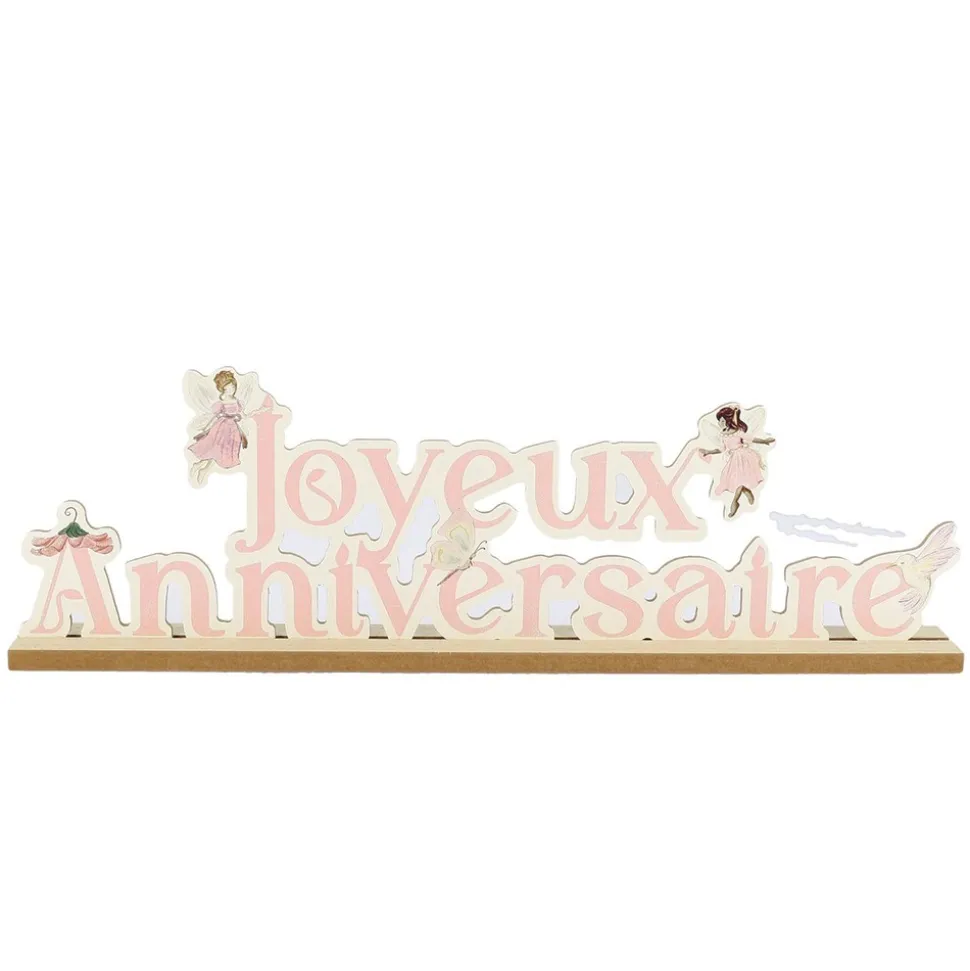 CENTRE DE TABLE BOIS ANNIVERSAIRE FAIRY 40.5X13CM