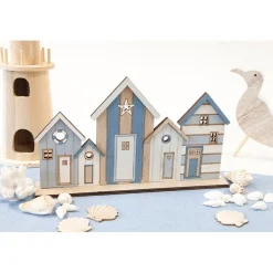CENTRE DE TABLE BOIS MAISONS BORD DE MER 11X24X4CM