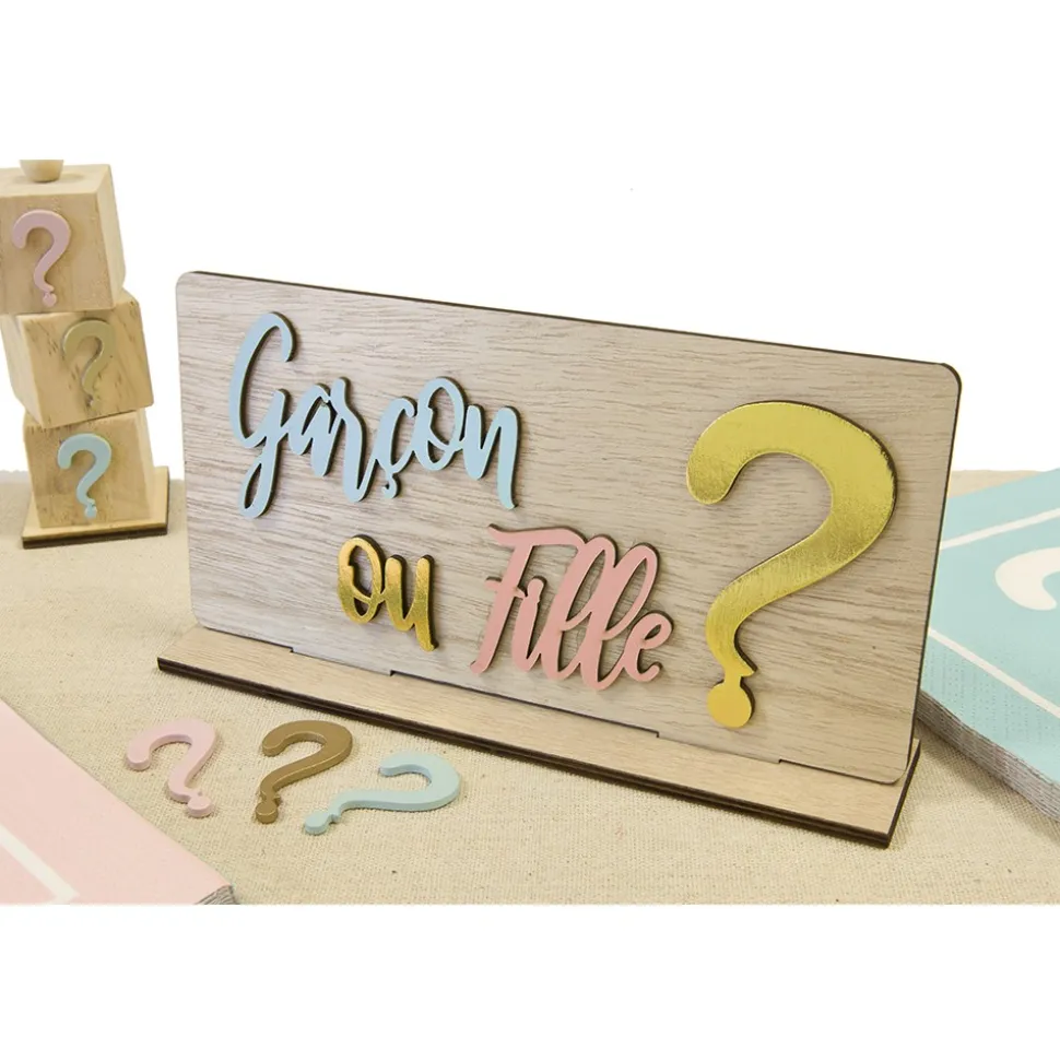 CENTRE DE TABLE GENDER REVEAL BOIS SOCLE 10X20CM