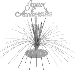 CENTRE DE TABLE JOYEUX ANNIVERSAIRE 27CM ARGENT