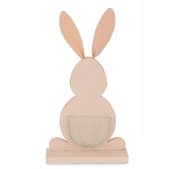CENTRE DE TABLE LAPIN BOIS PANIER MÉTAL 36CM ROSE