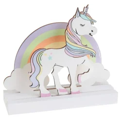 CENTRE DE TABLE LICORNE ARC-EN-CIEL BOIS 14X4X13CM