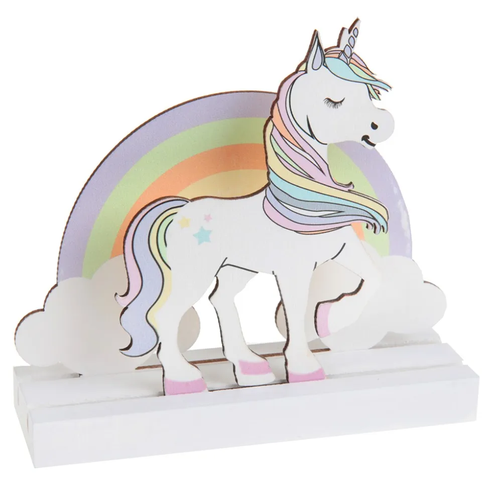 CENTRE DE TABLE LICORNE ARC-EN-CIEL BOIS 14X4X13CM