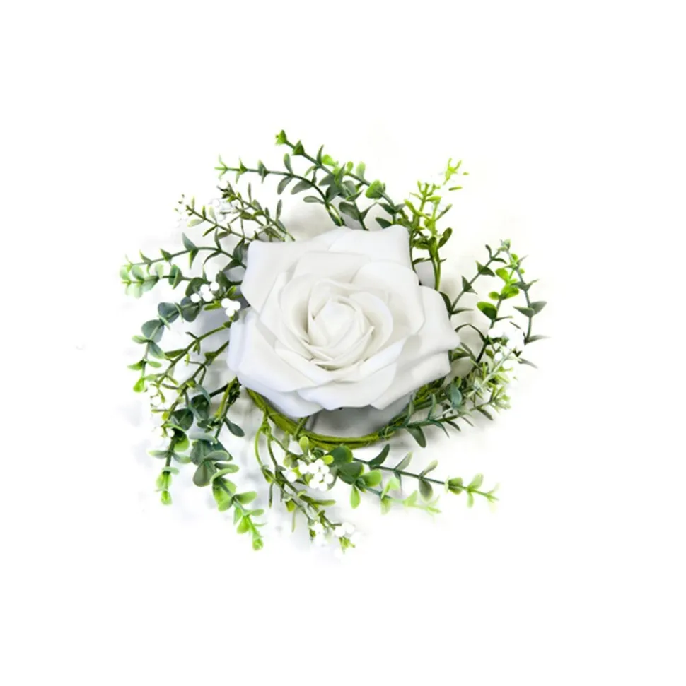 CENTRE DE TABLE ROSE ET FEUILLAGE 18 CM