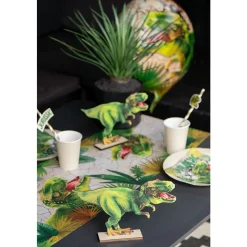 CENTRE DE TABLE T-REX JURASSIC BOIS 24X15CM VERT