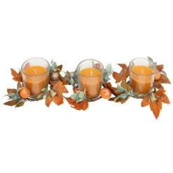 CENTRE DE TABLE TRIO BOUGIES FEUILLES DÉCO AUTOMNE