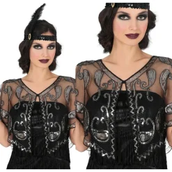 CHALE NOIR SEQUINS ARGENT GASBY CHARLESTON FEMME