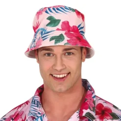 CHAPEAU BOB HAWAÏEN TROPICAL FLAMANTS ROSES ADULTE