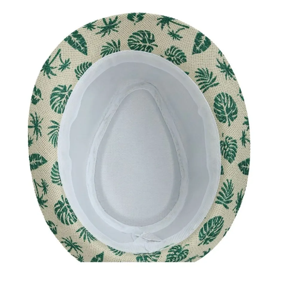 CHAPEAU BORSALINO BEIGE FEUILLES TROPICAL ADULTE