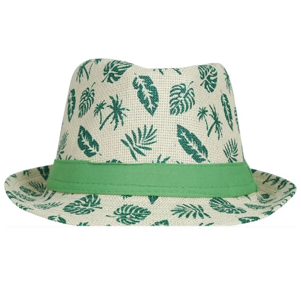 CHAPEAU BORSALINO BEIGE FEUILLES TROPICAL ADULTE
